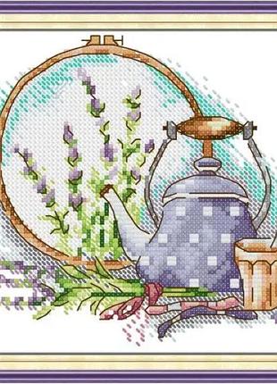 Набор для вышивания по нанесённой на канву схеме "cross stitch and afternoon tea".aida 14ct printed , 20*18 см