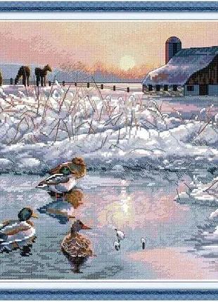 Набор для вышивания по нанесённой на канву схеме "mandarin ducks in the cold wint".aida 14ct printed, 46*38 см