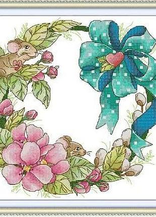 Набір для вишивання за нанесеною на канву схемою "spring wreath". aida 14ct printed 32*30 см