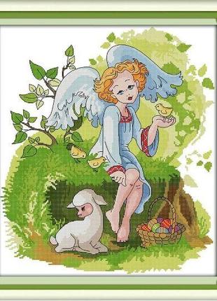 Набір для вишивання за нанесеною на канву схемою "forest angel". aida 14ct printed 39*44 см