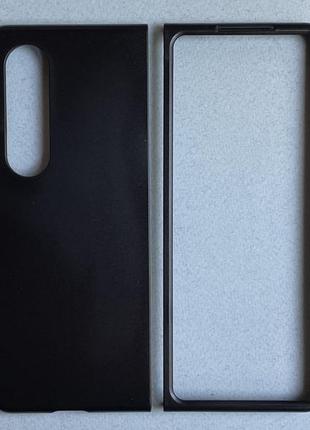 Samsung galaxy fold 4 чехол (бампер, накладка) с ножкой - подставкой чёрный, матовый, пластиковый