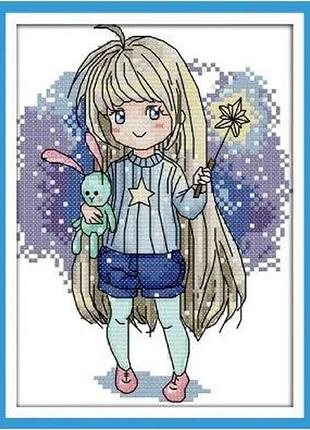 Набір для вишивання за нанесеною на канву схемою "magical girl".aida 14ct printed , 16*21 см
