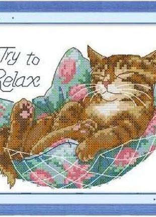 Набор для вышивания по нанесённой на канву схеме "sleeping cat".aida 14ct printed , 25*17 см