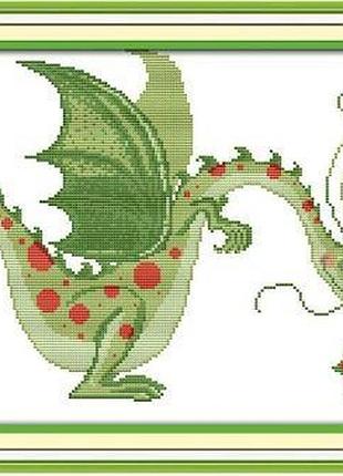 Набор для вышивания по нанесённой на канву схеме "dinosaurs and elve". aida 14ct printed, 41*30 см