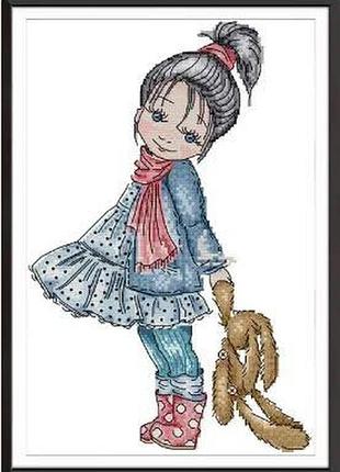 Набір для вишивання за нанесеною на канву схемою "little girl taking a walk".aida 14ct printed , 22*34 см