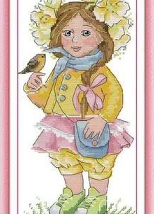 Набір для вишивання за нанесеною на канву схемою "spring girl". aida 14ct printed, 17*31 см
