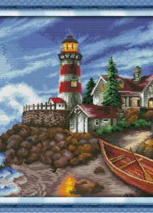 Набор для вышивания по нанесённой на канву схеме "the seaside lighthouse 3". aida 14ct printed 54*44 см