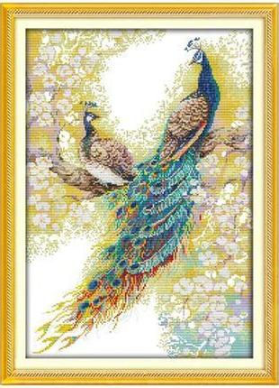 Набір для вишивання за нанесеною на канву схемою "the peacock couples". aida 14ct printed 37*51 см