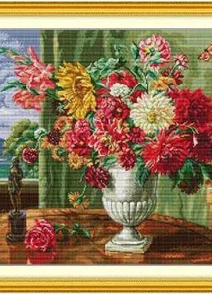 Набор для вышивания по нанесённой на канву схеме "oil painting flowers in front" . aida 14ct printed, 53*46 см