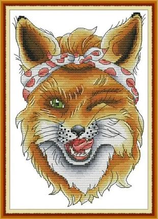 Набор для вышивания крестиком по нанесённой на канву схеме "sly fox". aida 14ct printed, 19*28 см