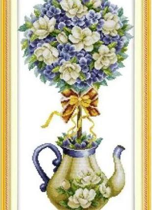 Набор для вышивания по нанесённой на канву схеме "magnolia teapot" . aida 14ct printed, 30*54 см