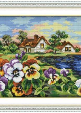 Набір для вишивання за нанесеною на канву схемою "the hometown of pansy". aida 14ct printed 36*29 см