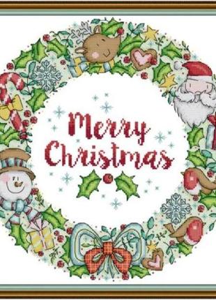 Набір для вишивання за нанесеною на канву схемою "christmas wreath". aida 14ct printed, 38*38 см