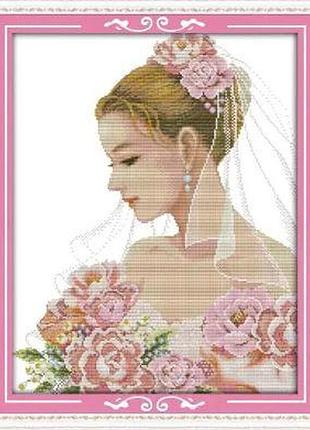 Набір для вишивання за нанесеною на канву схемою "beautiful bride". aida 14ct printed 40*49 см