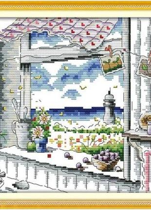 Набір для вишивання за нанесеною на канву схемою "the scenery out of the window". aida 14ct printed, 32*26 см