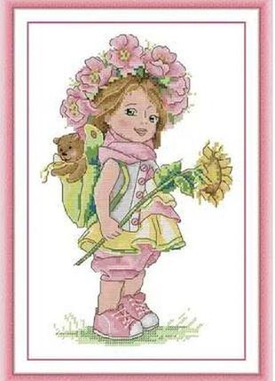 Набір для вишивання за нанесеною на канву схемою "summer girl".aida 14ct printed , 22*34 см