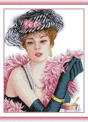 Набір для вишивання за нанесеною на канву схемою "elegant lady". aida 14ct printed 44*55 см
