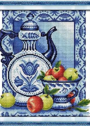 Набор для вышивания по нанесённой на канву схеме "blue and white porcelain (1)". aida 14ct printed, 34*36 см