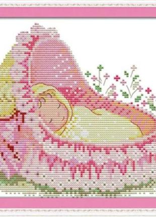 Набір для вишивання за нанесеною на канву схемою "the baby in the cradle". aida 14ct printed 27*21 см