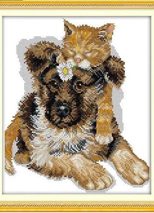 Набір для вишивання за нанесеною на канву схемою "the sleeping cats". aida 14ct printed, 28*32 см