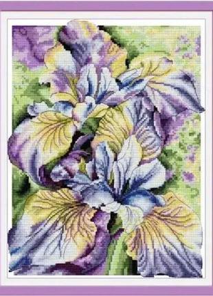 Набір для вишивання за нанесеною на канву схемою "watercolor iris flower". aida 14ct printed 29*35 см