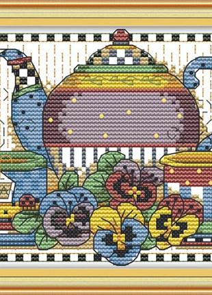 Набор для вышивания по нанесённой на канву схеме "this tea set". aida 14ct printed, 21*16 см
