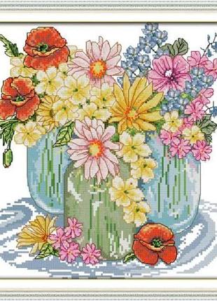 Набір для вишивання за нанесеною на канву схемою "flowers blooming". aida 14ct printed 31*32 см