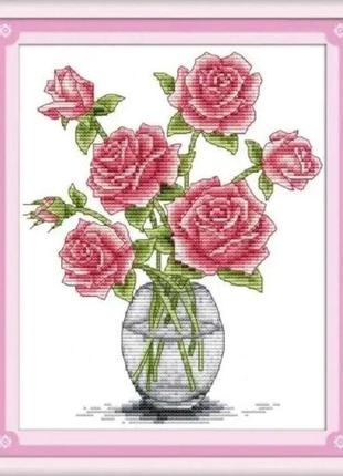 Набір для вишивання за нанесеною на канву схемою "roses in vase". aida 14ct printed, 21*27 см