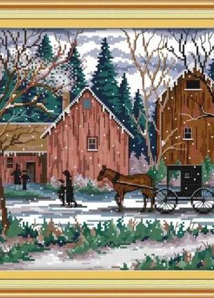 Набір для вишивання за нанесеною на канву схемою "snowy day". aida 14ct printed , 42*32 см