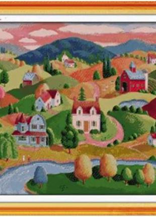 Набір для вишивання за нанесеною на канву схемою "oil painting village". aida 14ct printed 66*49 см
