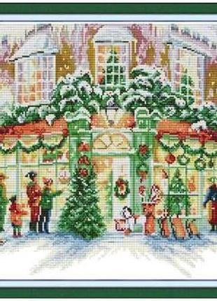Набір для вишивання за нанесеною на канву схемою "christmas gift shop". aida 14ct printed 47*40 см
