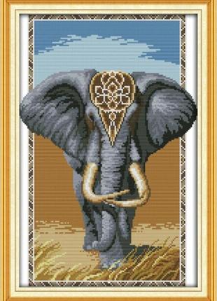 Набор для вышивания по нанесённой на канву схеме "elephant king". aida 14ct printed 31*43 см