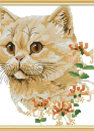 Набір для вишивання за нанесеною на канву схемою "cat". aida 14ct printed 26*29 см