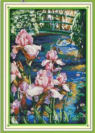 Набор для вышивания по нанесённой на канву схеме "iris pool". aida 14ct printed, 37*52 см