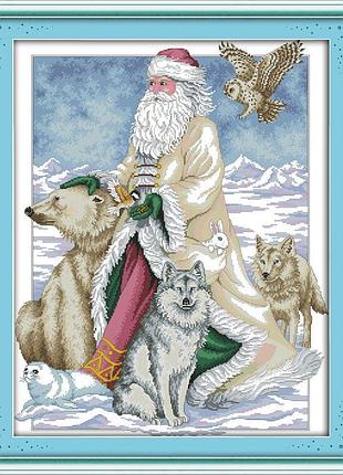 Набор для вышивания по нанесённой на канву схеме "the north pole santa claus".aida 14ct printed, 51*62 см