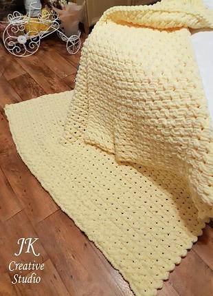 Плед "лимонний" з косами з плюшевою пряжі