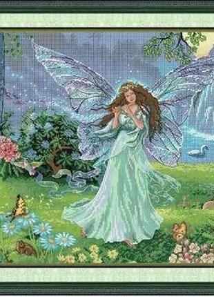 Набір для вишивання за нанесеною на канву схемою "butterfly fairy in blue". aida 14ct printed , 49*43см