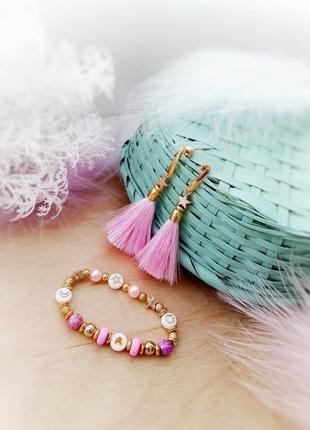 Літні мрії набір прикраси рожевий білий золотистий бузковий намисто чокер сережки2 фото