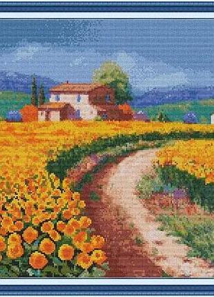 Набір для вишивання за нанесеною на канву схемою "garden cottage (3)". aida 14ct printed 44*40 см