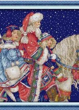 Набір для вишивання за нанесеною на канву схемою "santa claus and children on horseback". aida 14ct printed, 62*47 см