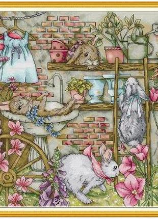 Набір для вишивання за нанесеною на канву схемою "rabbit's garden". aida 14ct printed 43*44 см