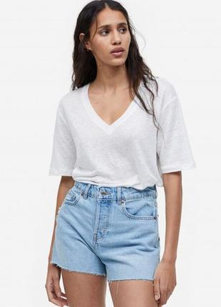 Белая льняная футболка оверсайз h&m