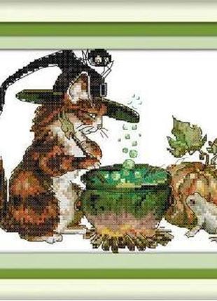 Набір для вишивання за нанесеною на канву схемою "halloween cat". aida 14ct printed 28*21 см