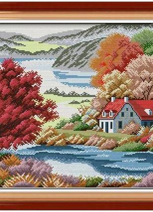 Набір для вишивання за нанесеною на канву схемою "red maple homeland".aida 14ct printed, 46*38 см