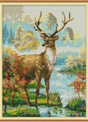 Набор для вышивания по нанесённой на канву схеме "stag 2" .aida 14ct printed, 29*36 см