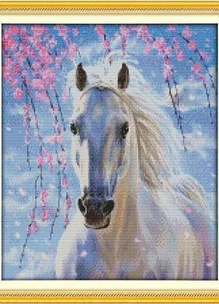 Набор для вышивания по нанесённой на канву схеме "white horse (2)". aida 14ct printed, 36*42 см