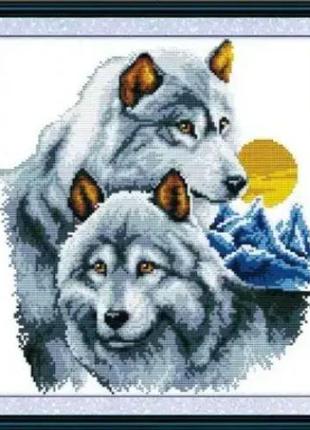 Набор для вышивания по нанесённой на канву схеме "the wolf partners" . aida 14ct printed, 32*34 см