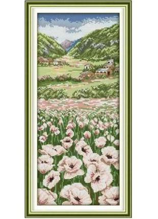 Набор для вышивания по нанесённой на канву схеме "poppy fields 2". aida 14ct printed, 21*45 см