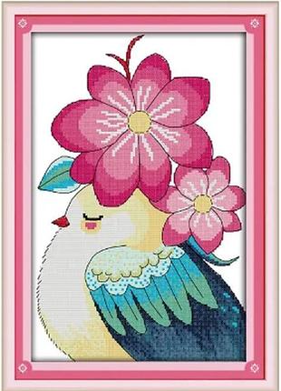 Набор для вышивания по нанесённой на канву схеме "bird and flowers ". aida 14ct printed 22*34 см