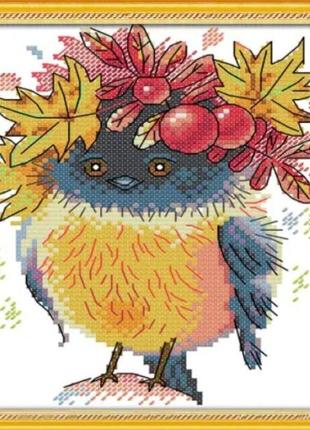 Набір для вишивання за нанесеною на канву схемою "autumn bird". aida 14ct printed, 17*20 см